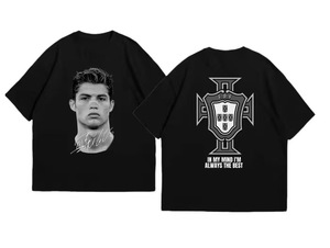 Ronaldo Heavyweight 260g Vintage Trend T-shirt à manches courtes Street Style Loose Fit <span class=keywords><strong>Long</strong></span> Direct Spray pour hommes femmes - Product Image 2