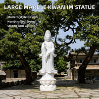 Patung Kwan Im Buddha Guanyin dari Batu Marmer Alam Besar, Ukiran Tangan, Polesan Modern untuk Luar Ruangan