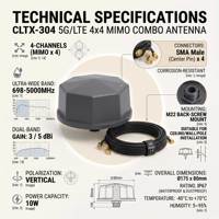 Antenne combinée omnidirectionnelle CLTX-304 5G LTE 4 canaux MIMO 698-5000 MHz IP67 étanche pour extérieur et intérieur