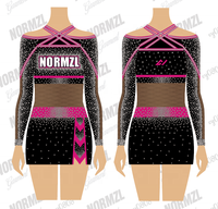 Tenue d'entraînement de cheerleading avec strass brillants pour jeunes, comprenant une jupe de survêtement, une veste de cheerleader, un pompon, un nœud et un sac de cheerleading