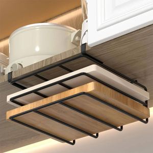 Support de rangement double pour planches à découper sous l'armoire, noir, avec rangement intégré pour planches à découper de cuisine - Product Image 6