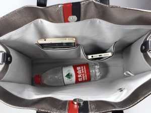 Bolsa de Mano de Lona Laminada Metálica Plateada, Bolso de Hombro de Lujo con Rayas Rojas y Negras, Bolsa de Compras de Gran Capacidad, Origen <span class=keywords><strong>Vietnam</strong></span> - Product Image 5