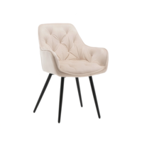 Chaise de salle à manger moderne en velours rembourrée avec accoudoirs et dossier capitonné, pieds en métal noir, stable pour la maison, la salle à manger, l'appartement, l'hôtel