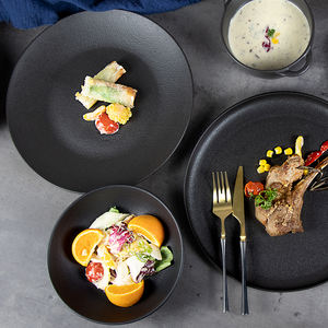 Ресторан, принадлежности, черная фарфоровая тарелка, черная фарфоровая тарелка, набор посуды, фарфоровый стейк, Обеденный набор, керамическая посуда - Product Image 1