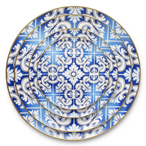 Venta al por mayor de alta calidad vintage azul con Adorno de oro de la boda, vajilla de fiesta evento alquiler - Product Image 2