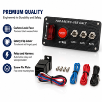 Kit Panel Sakelar Tombol Start Pengapian Balap Serat Karbon dengan Kabel Harness dan Relay Starter Mesin untuk Mobil Truk