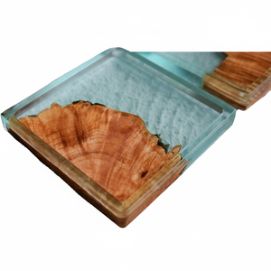Posavasos de piedra de resina con aislamiento térmico, posavasos cuadrado hecho a mano de madera de olivo y resina para beber cerveza, café, té, posavasos - Product Image 1