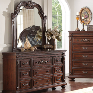 Cómoda tallada ornamentada con espejo, mesita de noche de 2 cajones, juego de muebles para dormitorio - Product Image 2