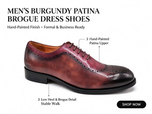 Chaussures habillées Oxford brogues en cuir véritable bordeaux patiné peintes à la main pour hommes, à lacets, pour affaires, mariages et soirées - Product Image 1