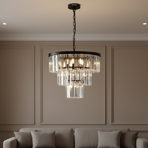 Lustre en cristal à 3 niveaux de 20 pouces, cadre en fer noir, luminaire suspendu élégant pour salon, D0100XFP3KG - Product Image 2
