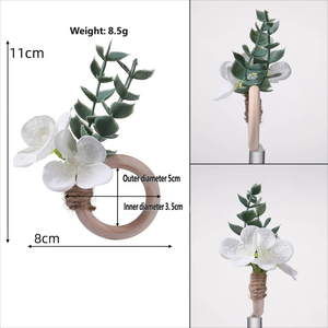 <span class=keywords><strong>Eleganti</strong></span> Anelli <span class=keywords><strong>Portatovaglioli</strong></span> Fatti a Mano Eco-Friendly con Foglie di Eucalipto, Fibbie per Tovaglioli con Fiori Artificiali in Stile Bohémien per Matrimoni - Product Image 5