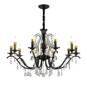 Hot Selling Adjustable Light Artificial Flower Black With Attractive Design Chandeliers Pendant Crystal Lights