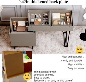 Grand bureau de maquillage avec <span class=keywords><strong>miroir</strong></span> tactile à 3 couleurs et variateur d'intensité, bureau de maquillage avec station de charge, maquillier moderne rétractable - Product Image 2