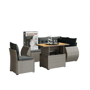 Ensemble de canapés de jardin en rotin gris avec pieds réglables, mobilier d'extérieur au design élégant - Product Image 1