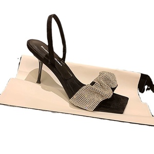 Fashionable Women's Pumps New Summer Style Black High Heels Pointed <b>Toe</b> Slip-On Square Heel 7cm Height. Decorated Rhinestones - Product Image 6