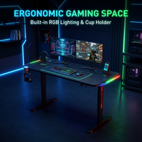 Table de jeu AOR E-sports avec plateau en fibre de carbone, trois niveaux de réglage de la hauteur, interrupteur à mémoire et éclairage d'ambiance RGB, vente en gros d'usine