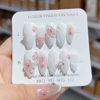 Lot de 10 faux ongles à presser faits à la main, couvrance totale, forme amande, motifs floraux personnalisés pré-dessinés pour doigts