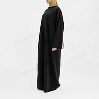 Robe Abaya Noire Minimaliste Personnalisée pour Femme, Tunique Ample à Col Rond, Commande en Gros, Vêtements Modestes Personnalisés