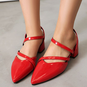 Zapatos de Tacón Bajo Cuadrado para Mujer, Zapatos de Charol Brillante con Punta Puntiaguda, Sandalias de Verano con Corte Lateral para Oficina - Product Image 3