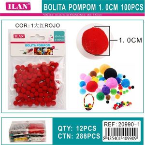 Ilan Bolita Pompom 1.0Cm Rouge 100Pcs Décorations Artisanales - Product Image 3