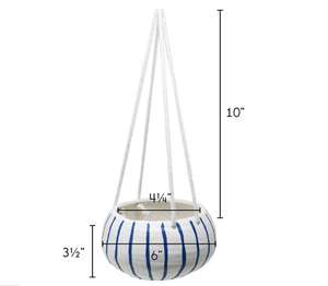 Hanging Planter Flower Pot 4.5 Inch Ceramic with Blue Stripes Cotton <strong>Cords</strong> for Indoor Outdoor Small Houseplant Pothos - Product Image 2