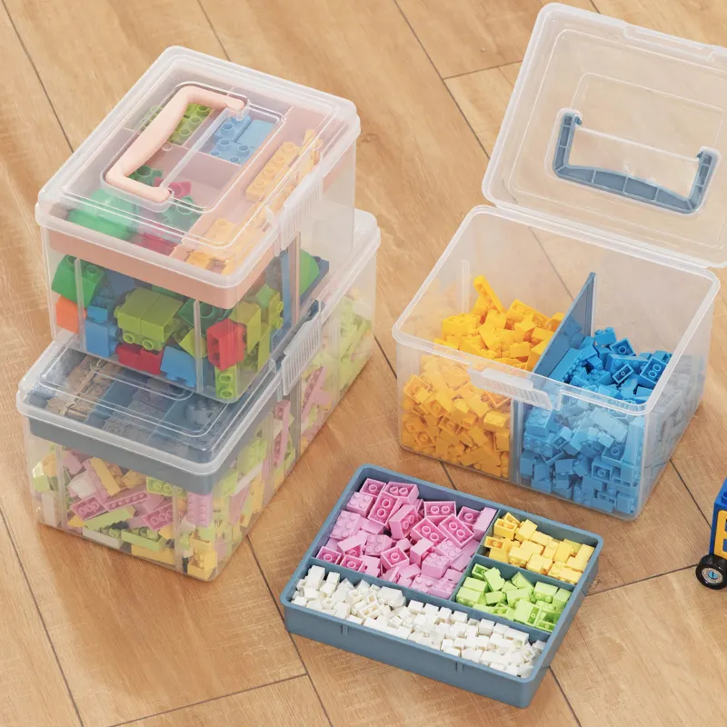 Multi-Functionele Plastic Dubbele Laag Speelgoed Opbergdozen Met Lego Blokken Organizer Met Deksel