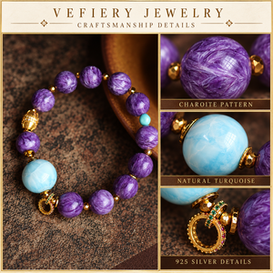 Purple Charoite <b>Beaded</b> Bracelet with <b>Turquoise</b> Accent and Gold Tone Spacers - Product Image 3