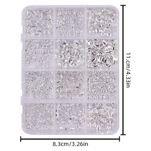 Caja de 12 compartimentos de adornos para uñas con remaches punk, estrellas de mar y conchas marinas, de aleación mixta, para decoración de manicura DIY, venta al por mayor transfronteriza - Product Image 5