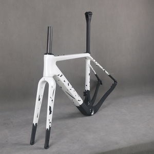 Full Hidden Disc Gravel <b>Frame</b> Carbon Fiber Gravel Bike <b>Frame</b> GR048 Gray and White Speckled Design T47 Bottom Bracket Custom - Product Image 3
