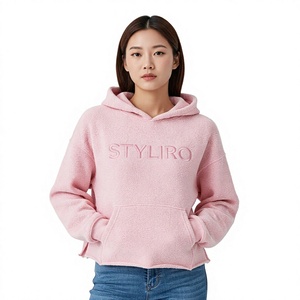 <b>Women's</b> <b>Pink</b> Fleece <b>Hoodie</b> Embroidered Logo Casual Short Length Hooded Sweatshirt Autumn Wear - Product Image 1