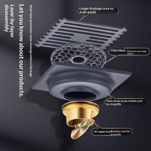 Custom 304 Stainless Steel All-Copper Anti-Odor Floor Drain Gun Gray Core Modern Simple Design for Bathroom Shower Room - Product Image 4