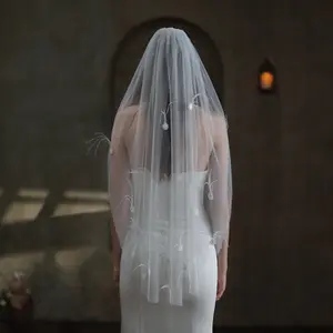 2312 V845 French bridal veil Super Fairy Single white lace flower Wedding trip photo Soft fascinator