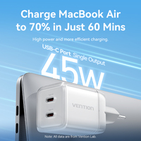 Chargeur Vention 45W Gan Type C USB Chargeur de téléphone portable Charge rapide Chargeur transparent