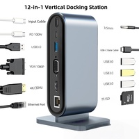 Station d'accueil USB Type C 12 ports - Alliage d'aluminium, 4K, VGA, RJ45, charge PD 100W, hub d'accueil universel pour ordinateur portable