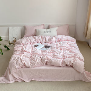 Parure <span class=keywords><strong>de</strong></span> <span class=keywords><strong>lit</strong></span> en coton lavé, douce, INS, housse <span class=keywords><strong>de</strong></span> couette unie, drap plat, <span class=keywords><strong>linge</strong></span> <span class=keywords><strong>de</strong></span> <span class=keywords><strong>lit</strong></span> coloré pour la maison, hôtel, style américain, ensemble <span class=keywords><strong>de</strong></span> literie <span class=keywords><strong>de</strong></span> printemps - Product Image 6