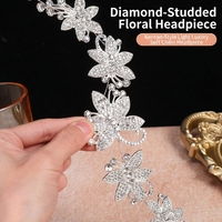 Chaîne de tête entièrement sertie de diamants, pétales scintillants en argent, accessoire de cheveux de mariée, coiffe de mariage de luxe léger à la française