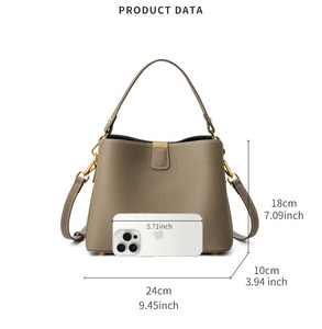 Nouveau sac seau en cuir de vachette de haute qualité pour femmes, sac à bandoulière en cuir véritable, mode et loisirs - Product Image 4