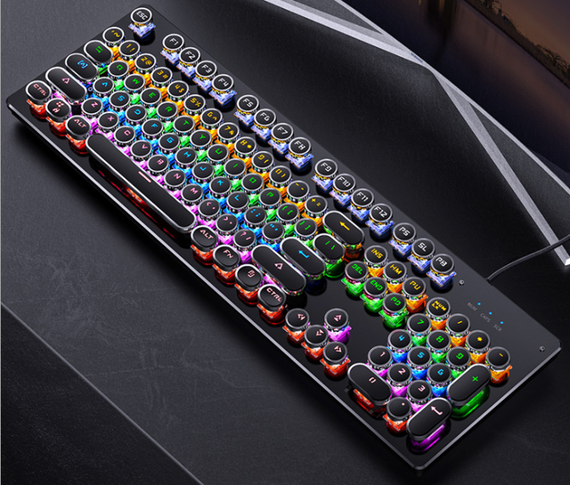 Gaming Mechanical Keyboard Punk Round Retro Keycap Backlit USB Wired Mechanical Keyboard with Replaceable Shaft