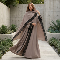 Nouvelle Abaya Musulmane pour Femme, Robe Longue Modeste Noire avec Dentelle, Kaftan Islamique Élégant, Robe Fermée Arabe pour Mariage d'Automne en Polyester