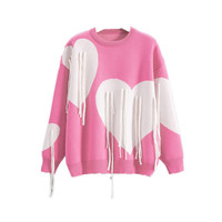Pull-over tricoté tendance à col patchwork européen/américain, motif cœur et pompons, style jacquard coréen, nouvelle collection printemps transfrontalière