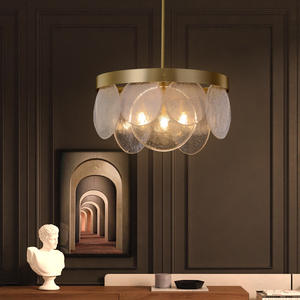 Lustre de salle à manger de luxe postmoderne, panneau en verre, tout en cuivre, luminaires pour salon, chambre à coucher, villa, luminaire suspendu tout en cuivre - Product Image 3