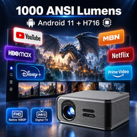 Projecteur 8K, résolution native 1080P, Android intelligent, WiFi, 1000 lumens ANSI, haut-parleurs HiFi, projecteurs de cinéma maison, télévision numérique DVB-T2
