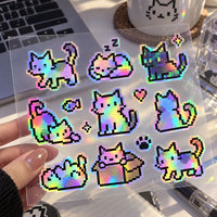 Autocollants holographiques personnalisés pour chats, mignons, dessins animés, laser, arc-en-ciel, vinyle, imperméables, découpés, adhésifs, résistants aux UV