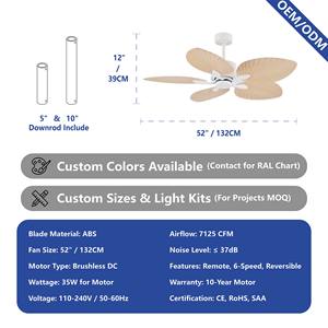 <span class=keywords><strong>Ventilador</strong></span> de <span class=keywords><strong>techo</strong></span> decorativo de <span class=keywords><strong>mimbre</strong></span> Vintage de hoja de palma de plástico ABS Tropical de 52 pulgadas para restaurante comercial Hotel - Product Image 3