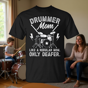 T-shirt da mamma batterista, manica corta, girocollo, unisex, regalo divertente per la mamma batterista - Product Image 3