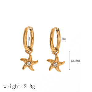 Pendientes de moda con forma de estrella de mar dorada y circonita, pendientes de aro para mujer, joyería para fiestas. - Product Image 4