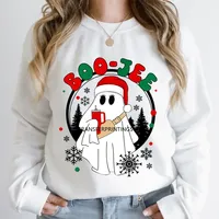Autocollants Transfert DTF Lavables Prêts à Presser pour Textiles, Motif Arbre de Noël et Père Noël en Crochet Effet Fil Fantaisie, Saison Hivernale