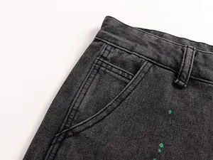 Jeans svasati uomo americano High Street pantaloni larghi lavati con inchiostro in difficoltà con cuciture a Splash jeans da uomo