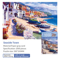 Puzzle personnalisé 1000 pièces en carton gris, thème Village en bord de mer, avec zones alphabétiques au dos, carte 1:1, pelliculage mat, non toxique, boîte robuste