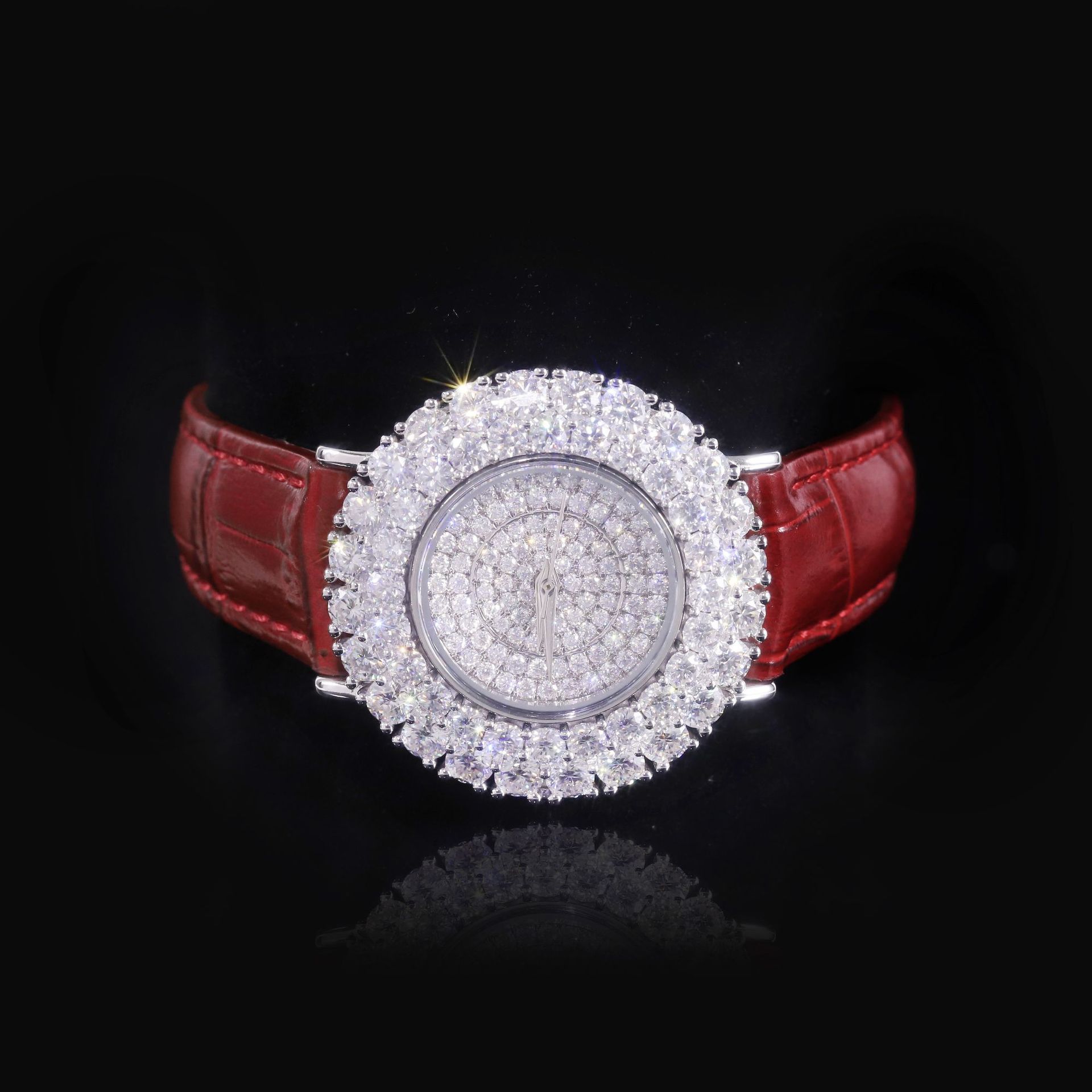 Reloj de moissanita de plata de ley 925 (correa roja)